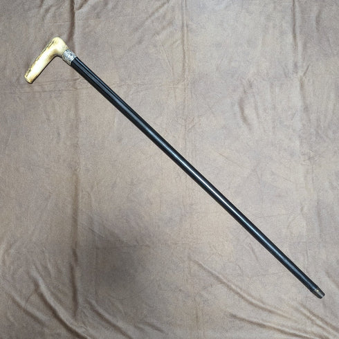 1894年 英国アンティーク 紳士用ステッキ 純銀装飾アントラーハンドル ブラックシャフト 84cm